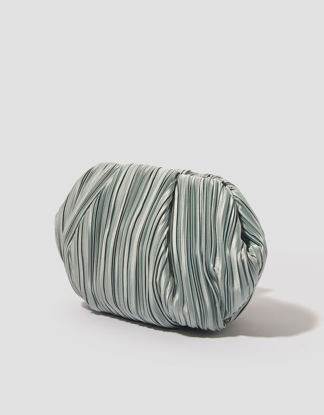 Pen Plisse Satin Clutch Bag, Green (SAGE), large