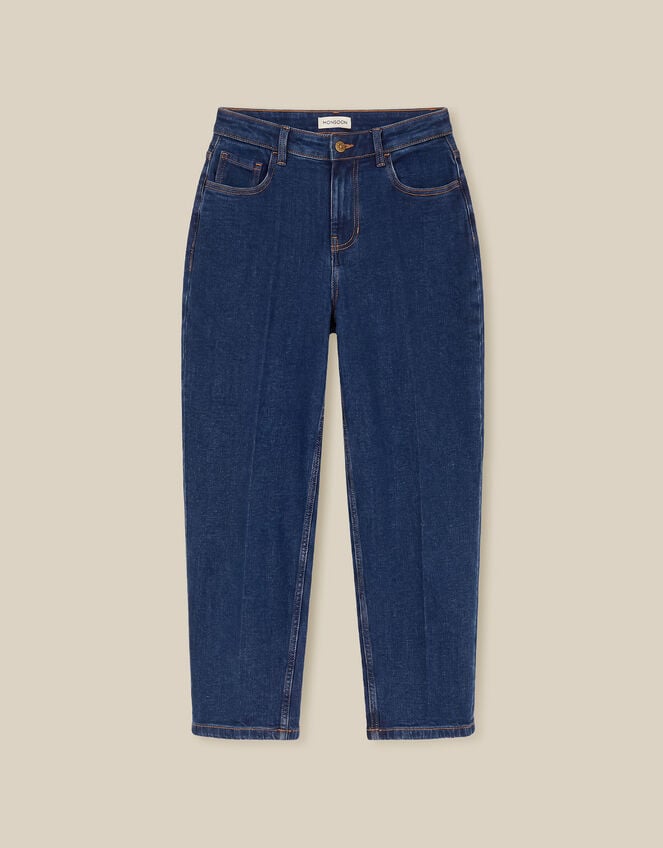 Asha High Waisted Barrel Jeans, Blue (DARK BLUE), large