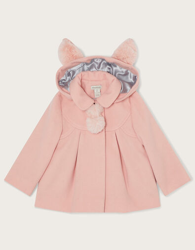 Baby Novelty Ear Hooded Pom-Pom Coat Pink, Pink (PALE PINK), large