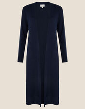Lily Longline Cardigan in Linen Blend , Blue (NAVY), large