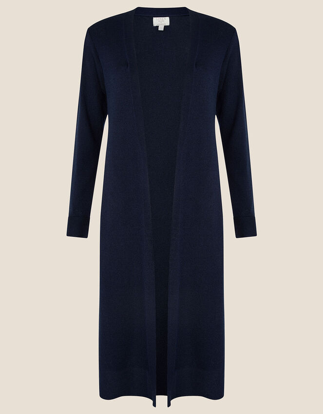 Lily Longline Cardigan in Linen Blend , Blue (NAVY), large