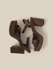 Nola Twist Knot Velvet Platform Heels, Brown (CHOCOLATE), large