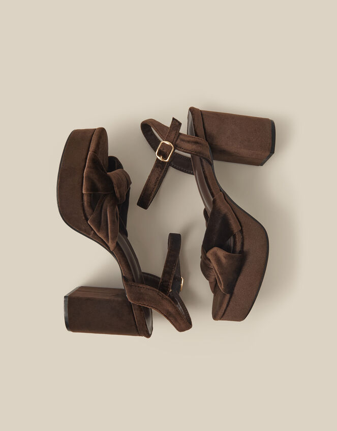 Nola Twist Knot Velvet Platform Heels, Brown (CHOCOLATE), large