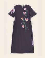 East Filipa Watercolour Floral Midi Dress, Blue (NAVY), large
