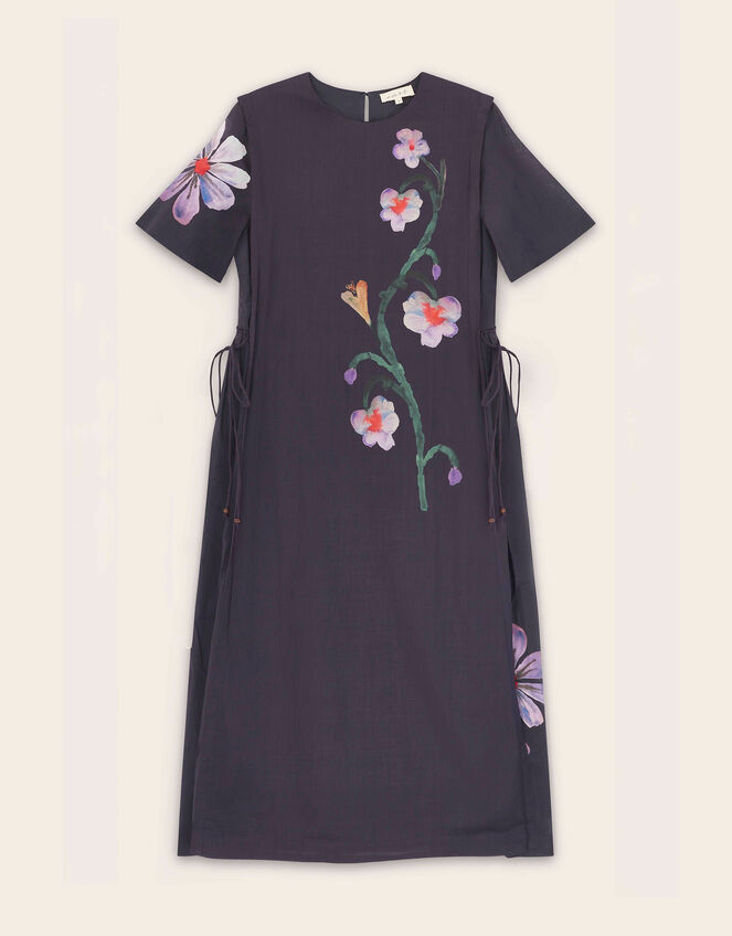 East Filipa Watercolour Floral Midi Dress, Blue (NAVY), large