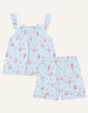 Darcy Floral Woven Top and Shorts Set, Blue (BLUE), large