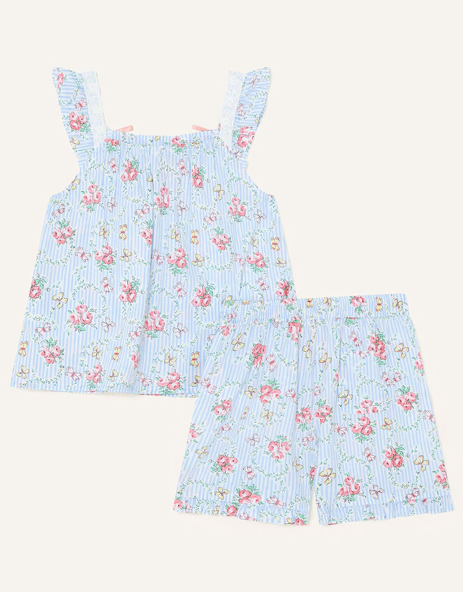 Darcy Floral Woven Top and Shorts Set, Blue (BLUE), large