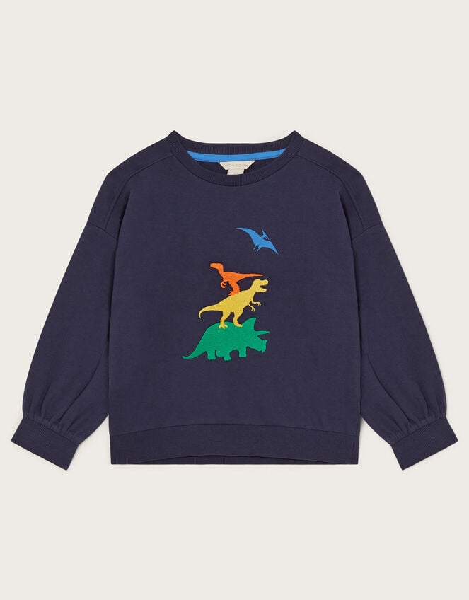 Embroidered Dinosaur Sweatshirt, Blue (NAVY), large