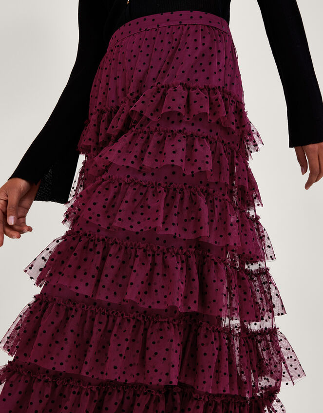 Della Dotty Tiered Skirt, Red (BERRY), large