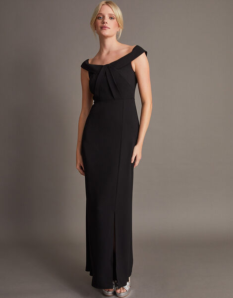 Beatrice Crepe Bardot Maxi Dress Black, Black (BLACK), large