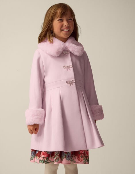 Isabella Faux Fur Collar Coat, Pink (PINK), large