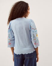 Alice Floral Embroidered Top, Blue (BLUE), large