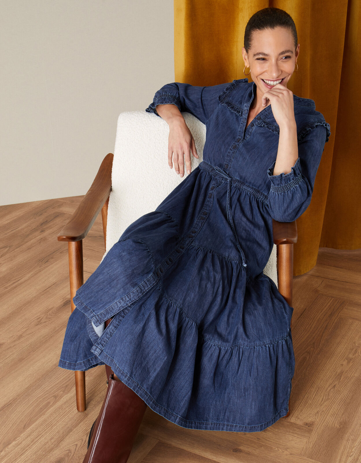 Samson Tiered Denim Dress Blue