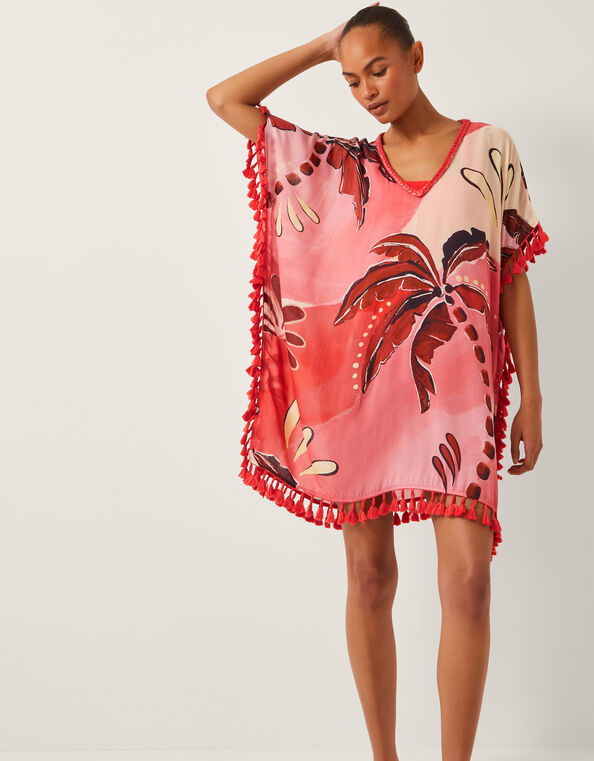 Alex Palm Tassel Mini Kaftan, Orange (RUST), large
