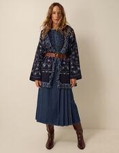 Payton Paisley Fringe Cardigan, Blue (NAVY), large