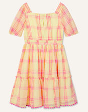 Check Puff Sleeve Dress, Yellow (YELLOW), large
