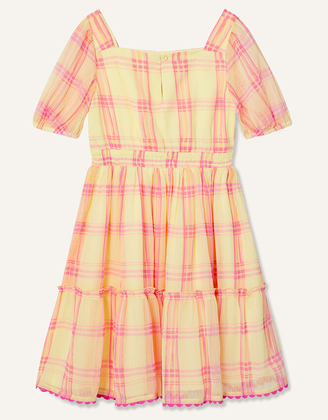 Check Puff Sleeve Dress, Yellow (YELLOW), large
