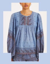 Antik Batik Johri Hand-Woven Paisley Blouse, Blue (BLUE), large