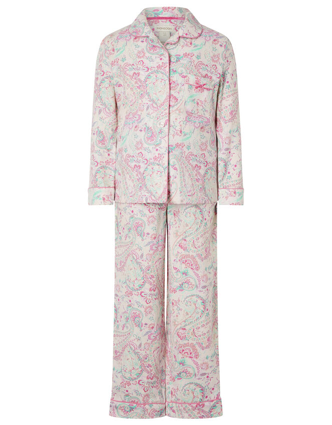 Paisley Flannel PJ Set in Organic Cotton, Pink (PINK), large