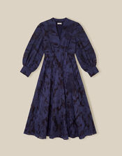 Glen Floral Jacquard Midi Dress, Blue (NAVY), large