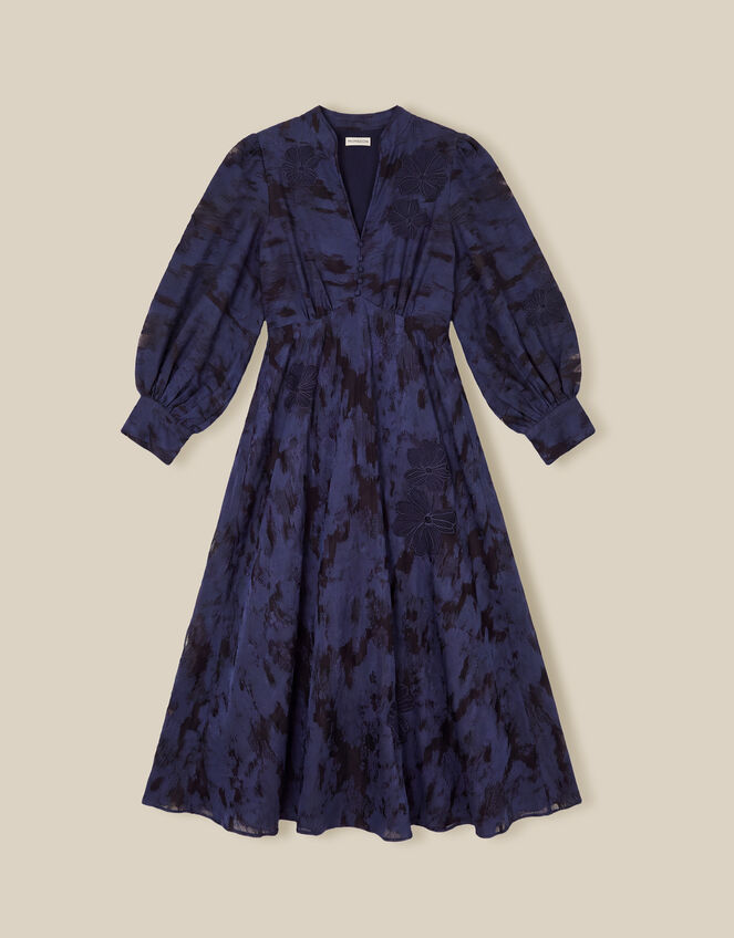 Glen Floral Jacquard Midi Dress, Blue (NAVY), large