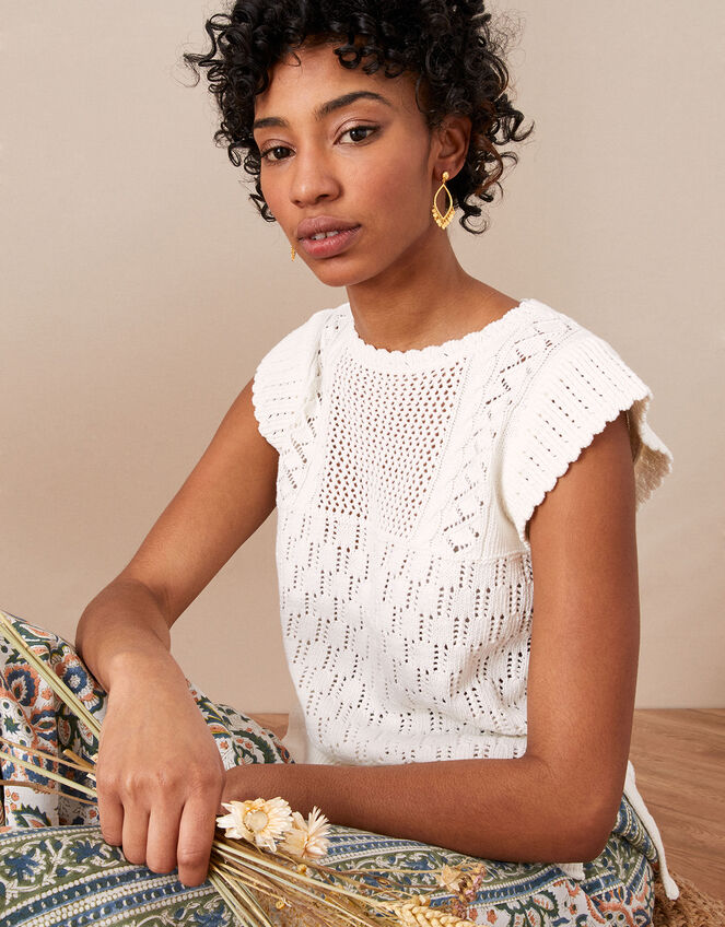 Short Sleeve Scallop Edge Jumper, Ivory (IVORY), large
