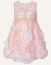 Baby 3D Flower Sequin Dress, Pink (PINK), large