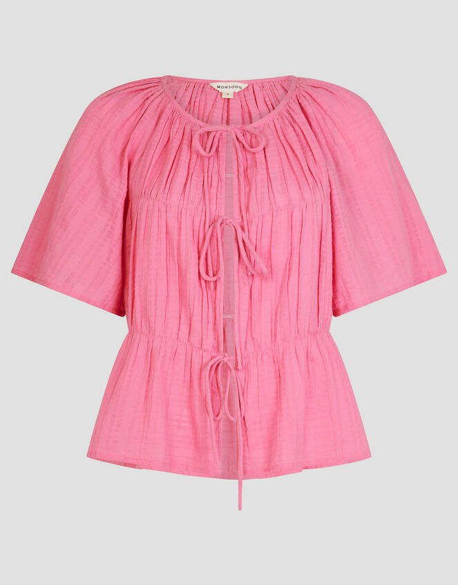 Marlee Short Sleeve Tie-Front Top, Pink (PINK), large