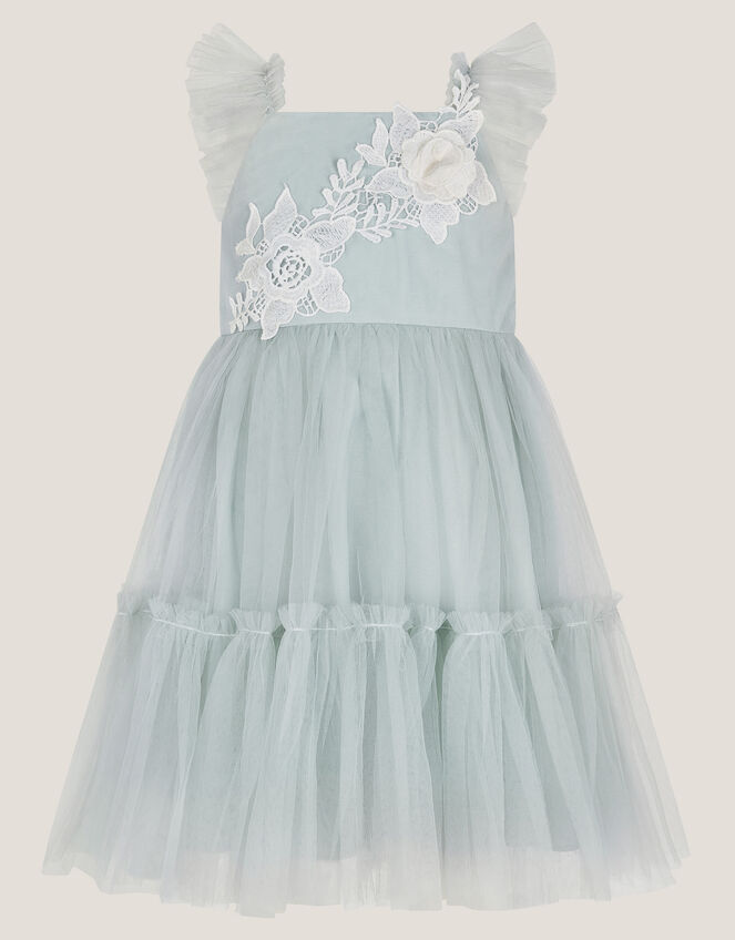 Baby Eva Floral Embroidered Tulle Dress, Green (PALE GREEN), large