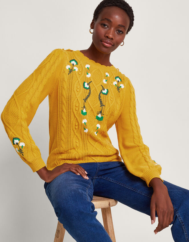 Etta Embroidered Sweater, Yellow (YELLOW), large