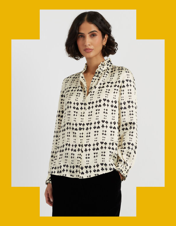 Chinti & Parker Queen of Hearts Ruffle Shirt, Cream (CREAM), large