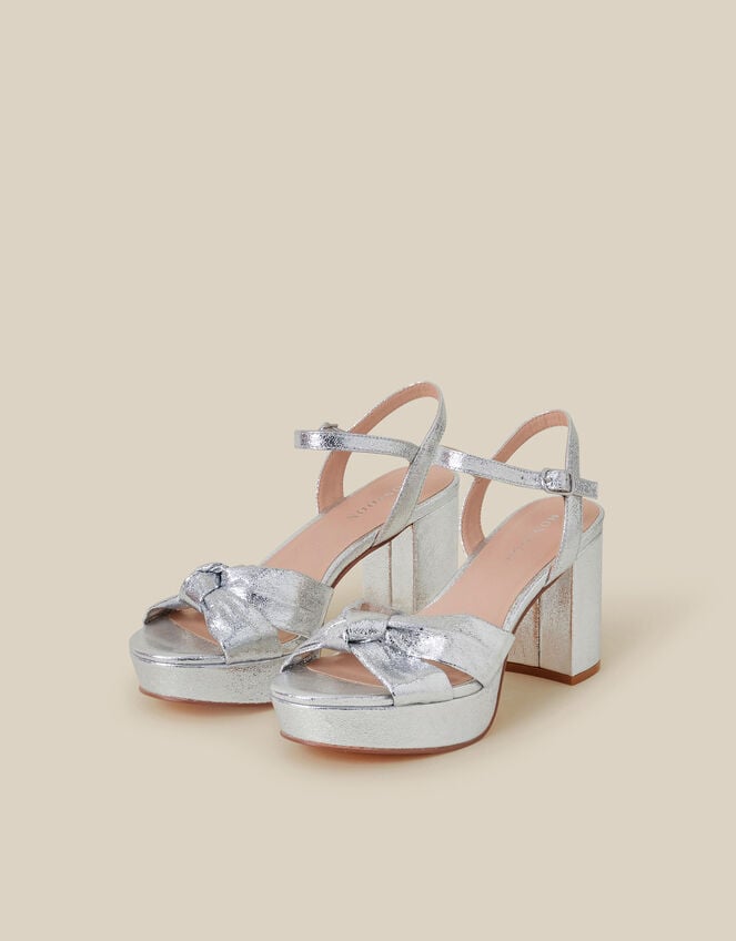 Twist Knot Platform Heels, Silver (SILVER), large