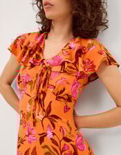 Leila Floral Print Midi Dress, Orange (ORANGE), large