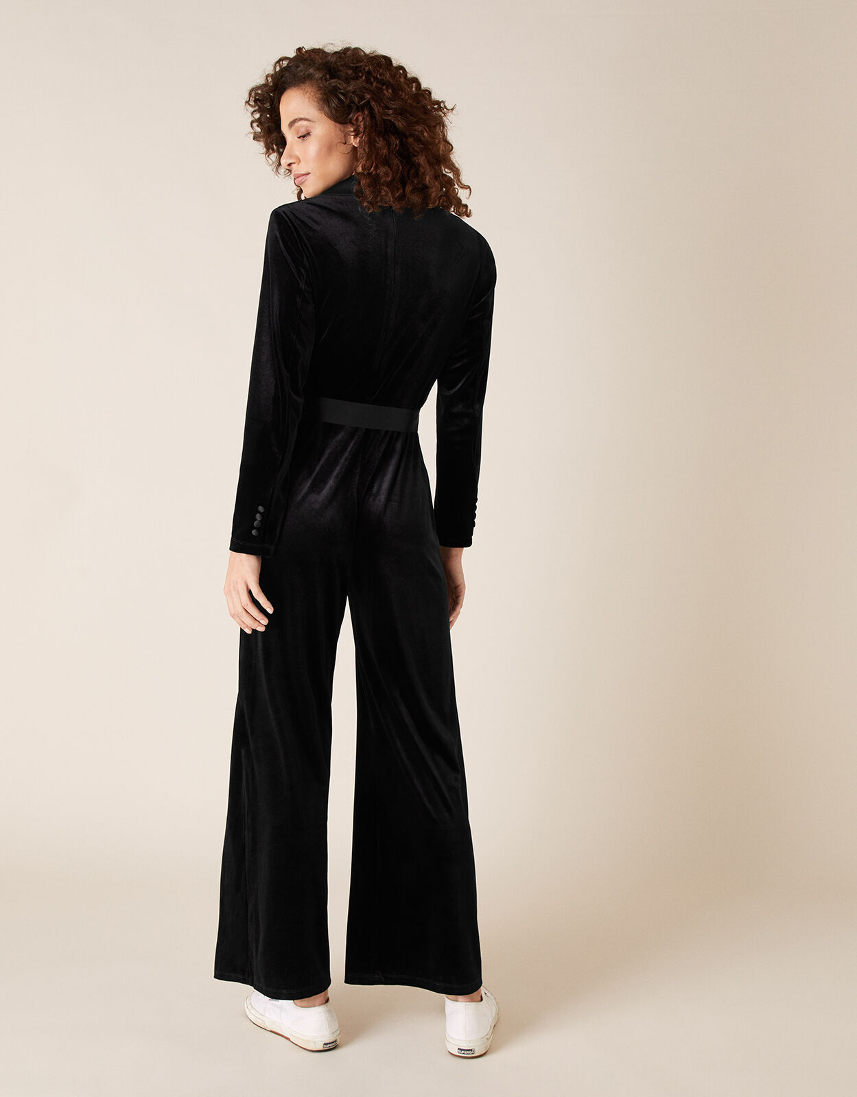 Sheena Stretch Velvet Wide Leg Jumpsuit Black