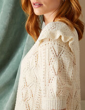 Pointelle Pattern Short Sleeve Cardigan, Ivory (IVORY), large