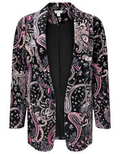 Paisley Print Velvet Jacket, Black (BLACK), large