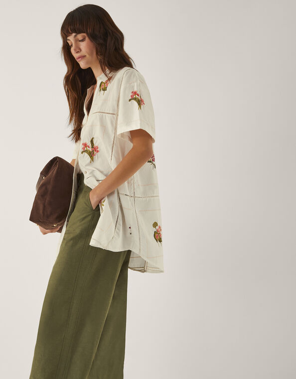 Luna Floral Embroidered Shirt, White (WHITE), large