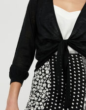 Libby Tie Shrug in Linen Blend, Black (BLACK), large