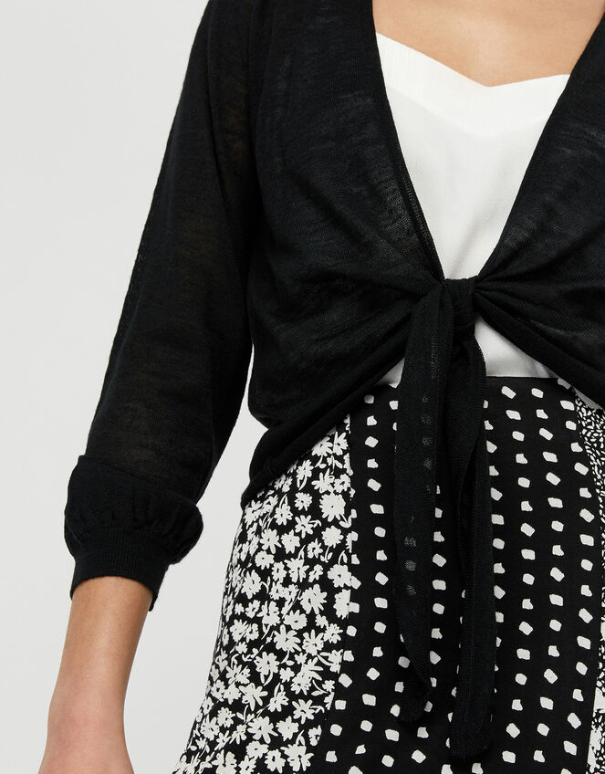 Libby Tie Shrug in Linen Blend, Black (BLACK), large