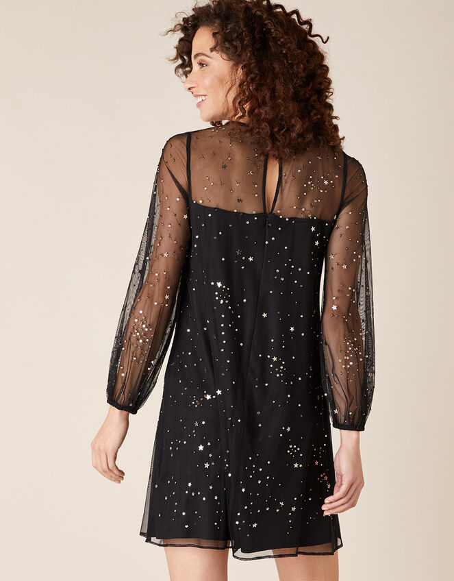 Stefania Embellished Star Tunic Dress, Black (BLACK), large