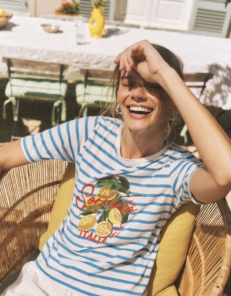 Lindy Sorrento Stripe T-Shirt, Blue (BLUE), large