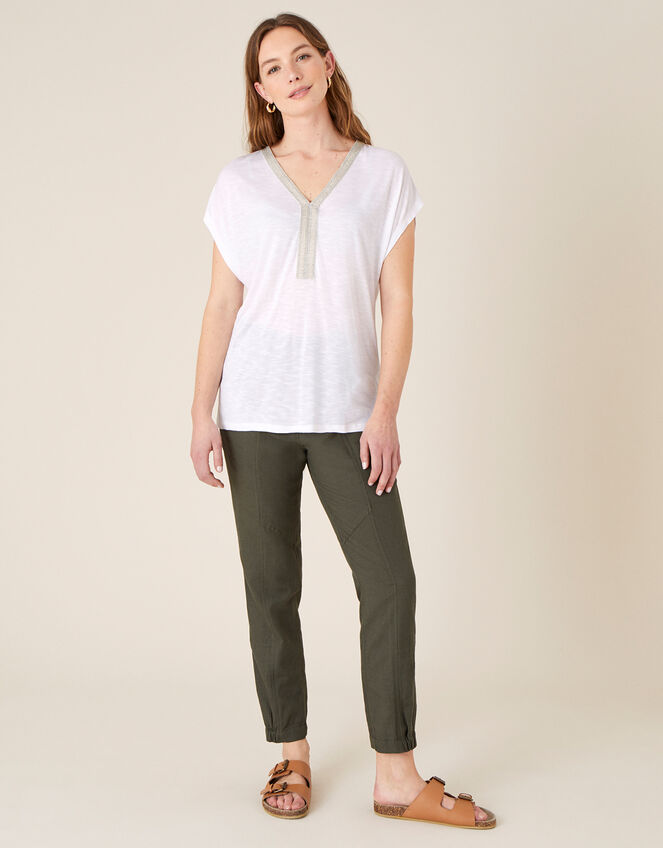 Embroidered Slub Jersey T-Shirt , Ivory (IVORY), large