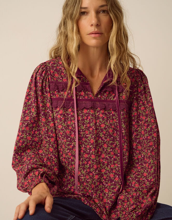 Sophie Floral Print Jersey Top, Red (RED), large