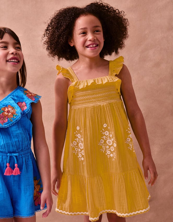 One Shoulder Floral Embroidered Playsuit, Blue (BLUE), large