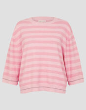 Sammi Stripe Crop Sleeve Jumper, Pink (PINK), large