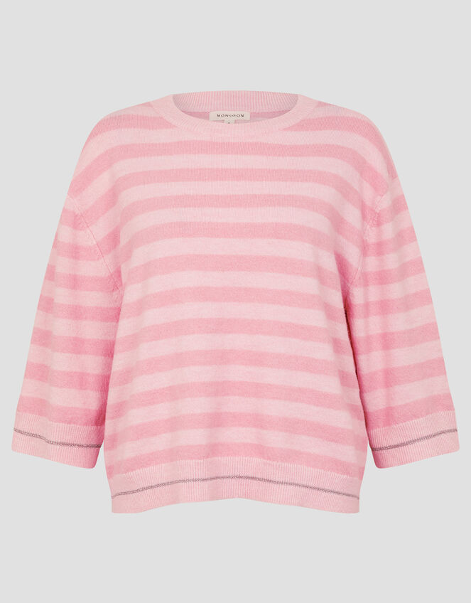 Sammi Stripe Crop Sleeve Jumper, Pink (PINK), large