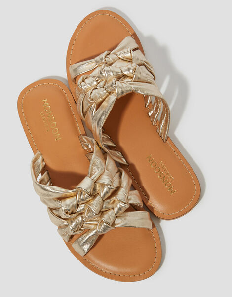 Ali Metallic Knot Slide Sandals, Gold (GOLD), large