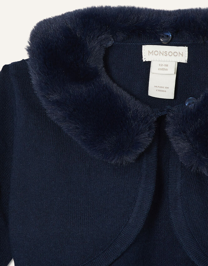 Baby Super-Soft Faux Fur Collar Cardigan, Blue (NAVY), large
