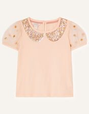 Sequin Collar T-Shirt, Nude (NUDE), large