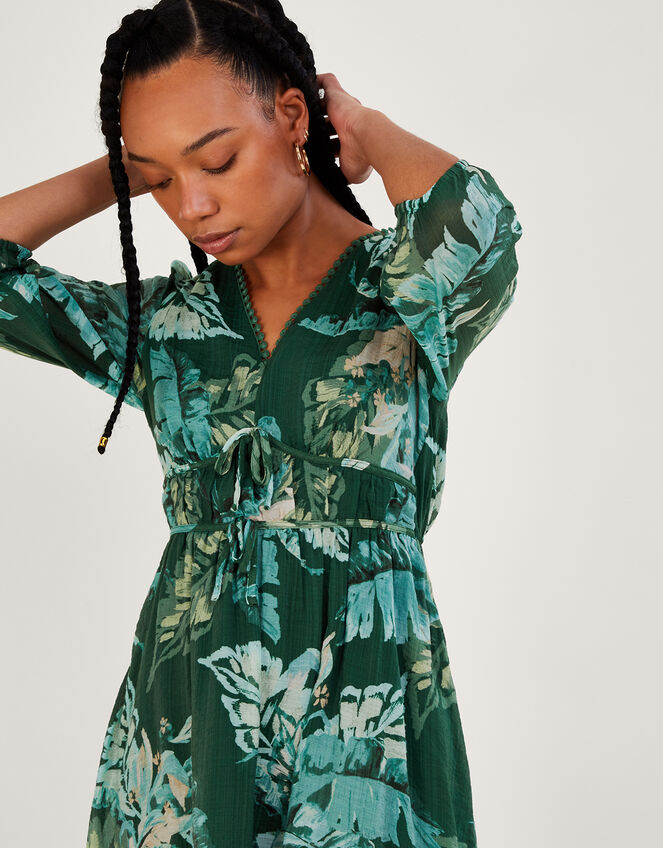Clara Palm Print Tea Dress with LENZING™ ECOVERO™ , Green (GREEN), large